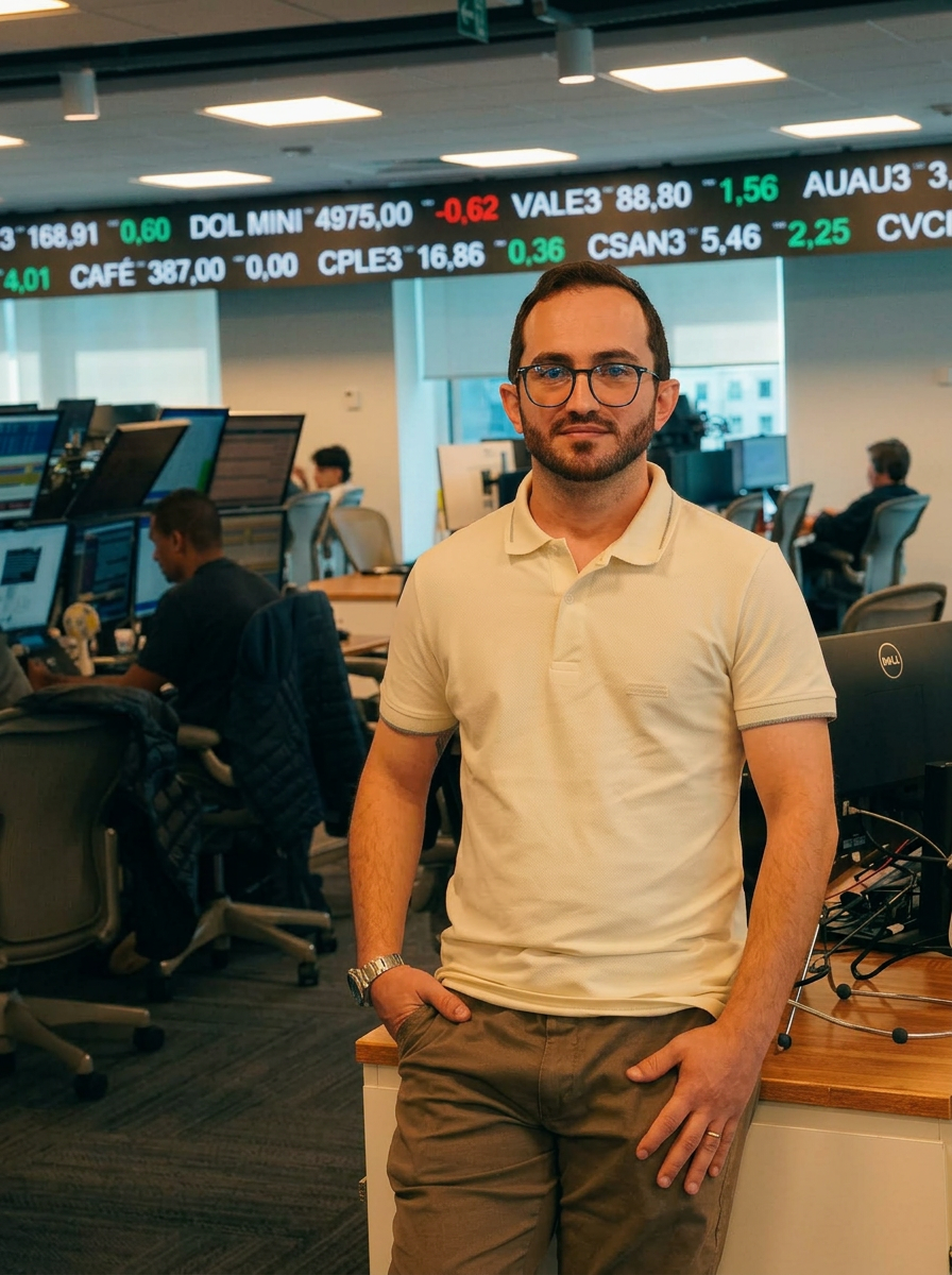 Felipe De Carli no trading desk da TraderLabs